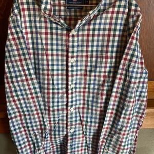 Vineyard Vines Men's Blue and Red Check Shirt
